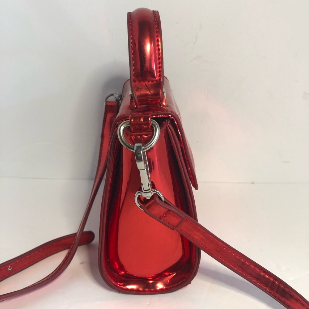 Skinny Dip Shiny Small Red Handbag. Coca-Cola Inner Lining. Magnet Closure. - Picture 5 of 9
